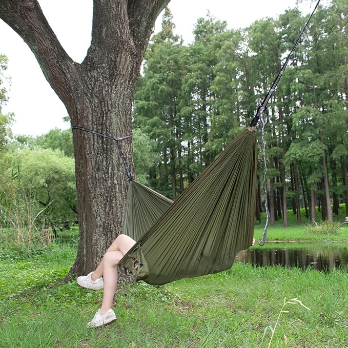 AnorTrek Camping Hammock, Super Lightweight Portable Parachute Hammock with Two Tree Straps Single or Double Nylon Travel Tree Hammocks for Camping Backpacking Hiking