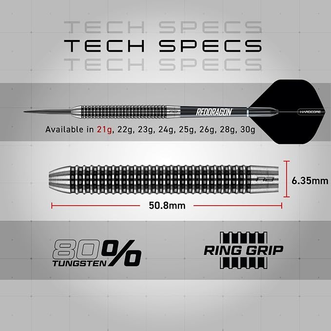 RED DRAGON Pegasus: 21g - Tungsten Darts Set with Black Stems, Black Flights and Wallet