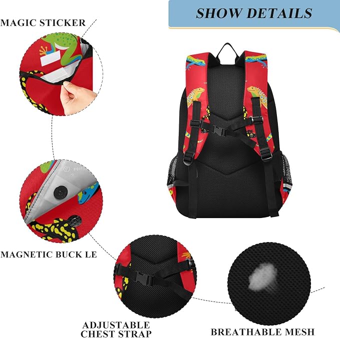 Fisyme Lizard Frog Red School Backpack Laptop Backpack Bags Bookbag Travel Casual Computer Notebooks Daypack
