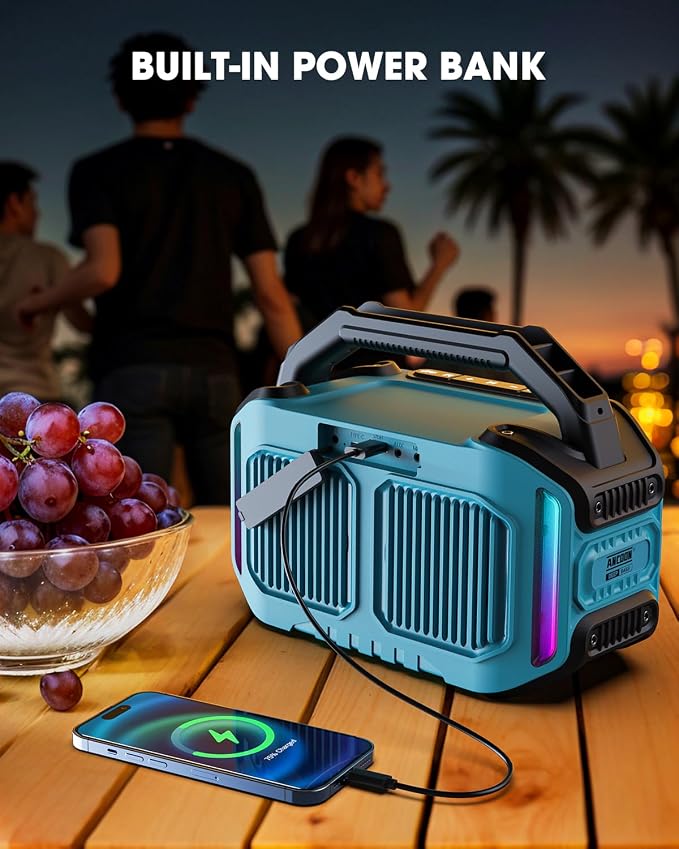 ANCOON Speakers Bluetooth Wireless: 80W(Peak) Loud Speaker with Bass, 20H Playtime, IPX6 Waterproof, Large Jobsite Speakers for Work, Outdoor, Workshop, Garage, Portable Speaker with TWS (Sky Blue)