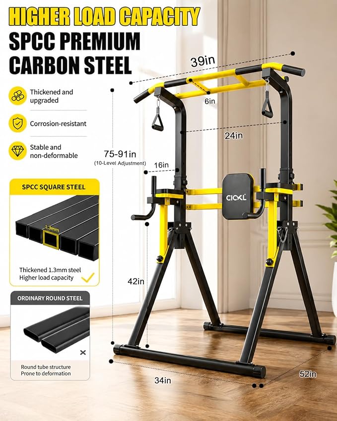 Foldable Pull Up Bar Free Standing, Upgraded Free Standing Pull Up Bar Station, Multi-function Power Tower Dip Bar, Assistance Bands Home Gym Strength Training Equipment