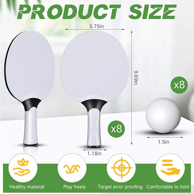 Junkin 8 Pieces Table Tennis Paddles Kit Professional Rackets Set Portable Composite Rubber Table Tennis Racquets with 8 Balls for Indoor and Outdoor