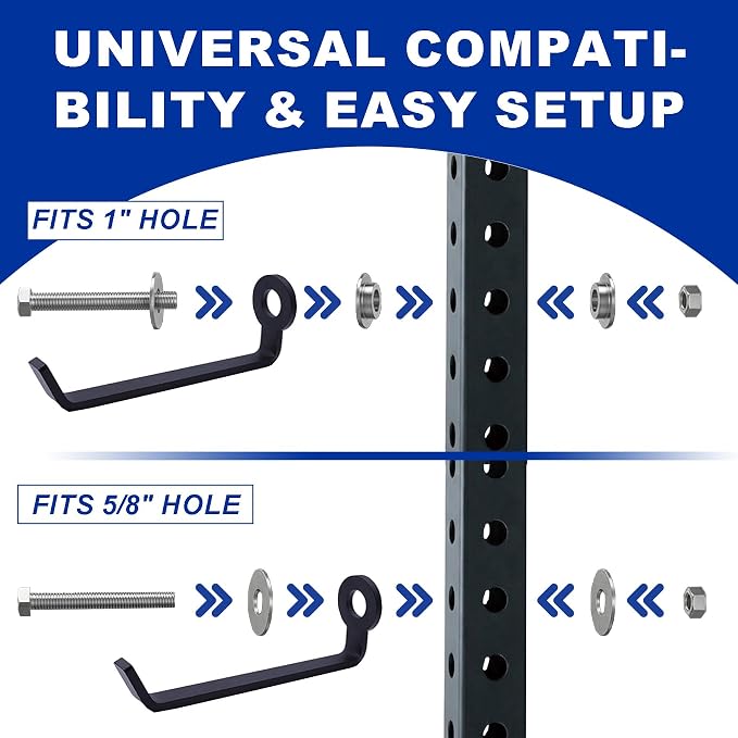 Squat Rack Storage Hooks for 5/8" & 1" Holes, Power Rack Storage Holder for Cable Machine Attachments, Resistance Bands & Gym Accessories