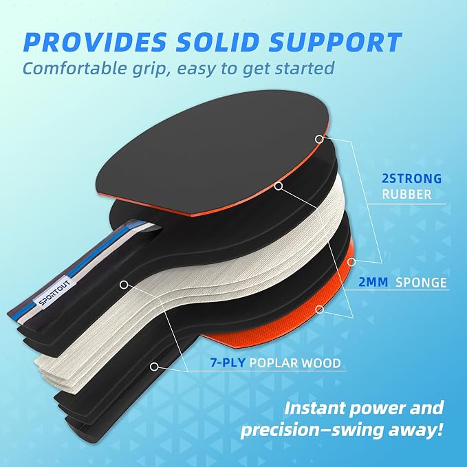 Sportout Ping Pong Paddles Sets-Portable Table Tennis Paddle with Balls, Storage Case Premium Table Tennis Racket for Indoor & Outdoor Games