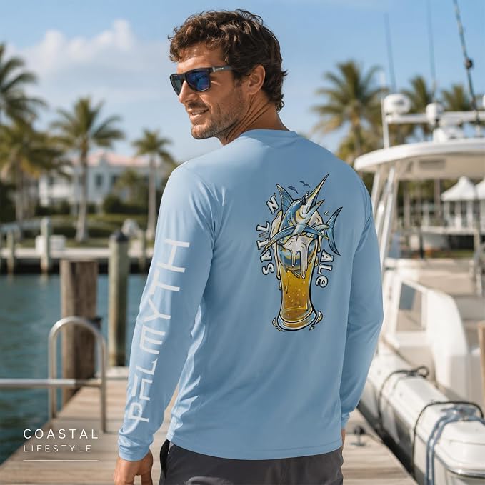 Palmyth Fishing Shirts for Men Long Sleeve UPF 50+ T Shirt Sun Protection | Quick Dry, Sun Protection, Myth-Cool Fabric, Fish Print, Moisture Wicking, Stretchy, Breathable, Fishing,Boating,Outdoor Wear