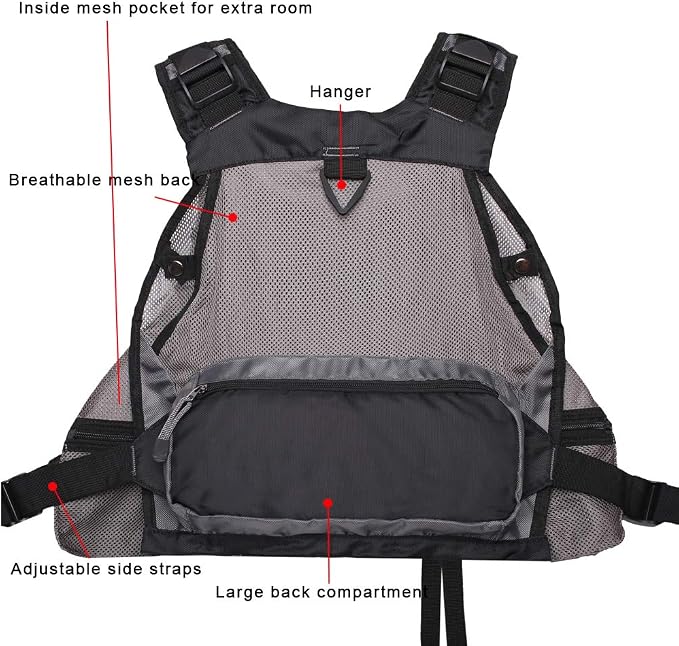 Waxaya Lightweight Fly Fishing Vest with Multi Pockets Adjustable Size Mesh Fishing Backpack for Men and Women