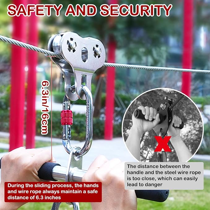 Zipline Pulley, 304 Stainless Steel Tandem Speed Double Pulley for 1/4 5/16 3/8 Cable Backyard Zipline, Hauling, Rigging and Commercial Purposes