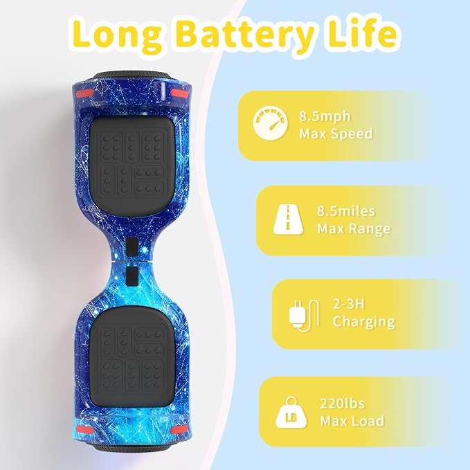 SIMATE 6.5" Bluetooth Scooter, LED Lights & APP & Music Speaker, Long Battery Life, Gifts for Kids & Adults & Girls & Boys, for All Ages