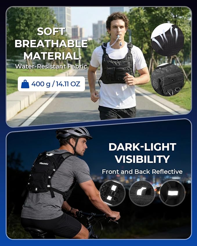 Hydration Backpack with 2L Water Bladder, Lightweight Running Vest for Women Men, 6L Breathable Adjustable Water Backpack with Reflective Strips for Hiking, Cycling, Marathon