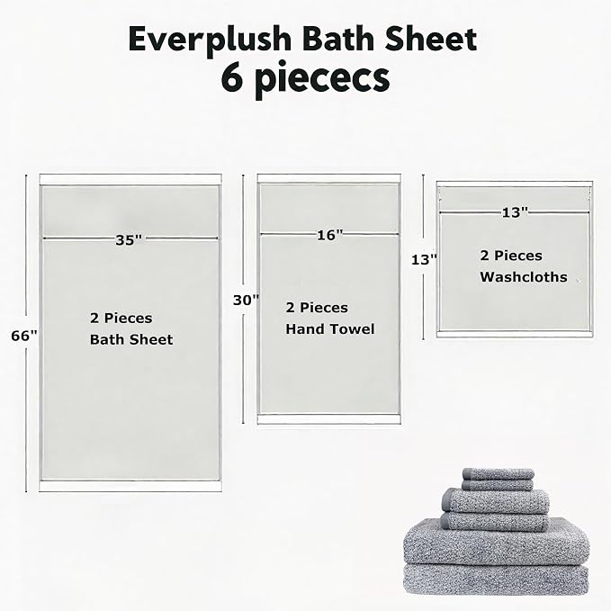 Everplush Diamond Collection 6-Piece Bath Sheet Towel Set, Soft Plush Jacquard Luxury Bath Towels,Highly Absorbent & Fast-Drying Luxury Towels Sets for Bathroom,Shower, or Spa(Dusk, Bath Sheet 6PK)
