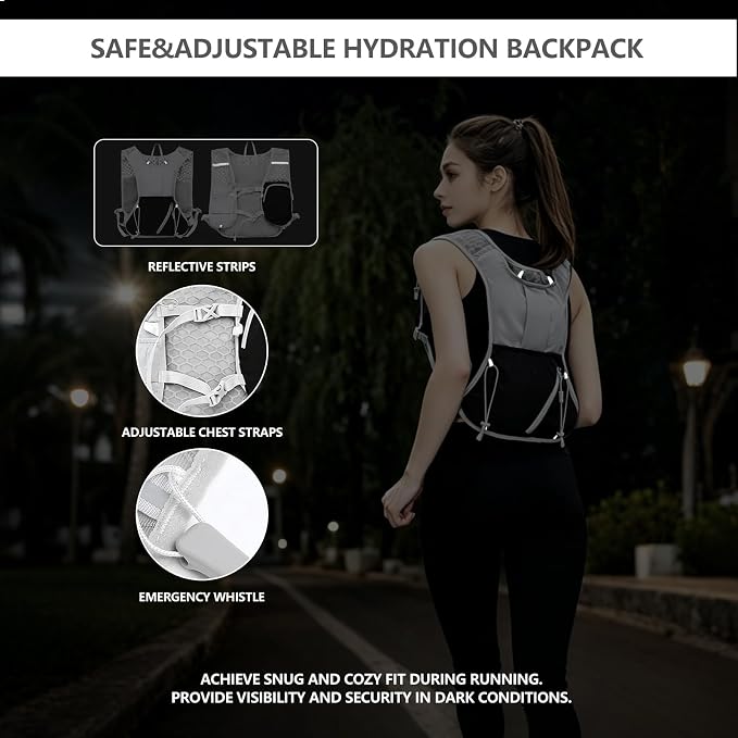 Running Vest for Women Men,Hydration Backpack with 2L Hydration Bladder,Lightweight Hydration Vest with Adjustable Straps&Pockets&Reflective Strip&Whistle,Water Backpack for Hiking Biking Marathon