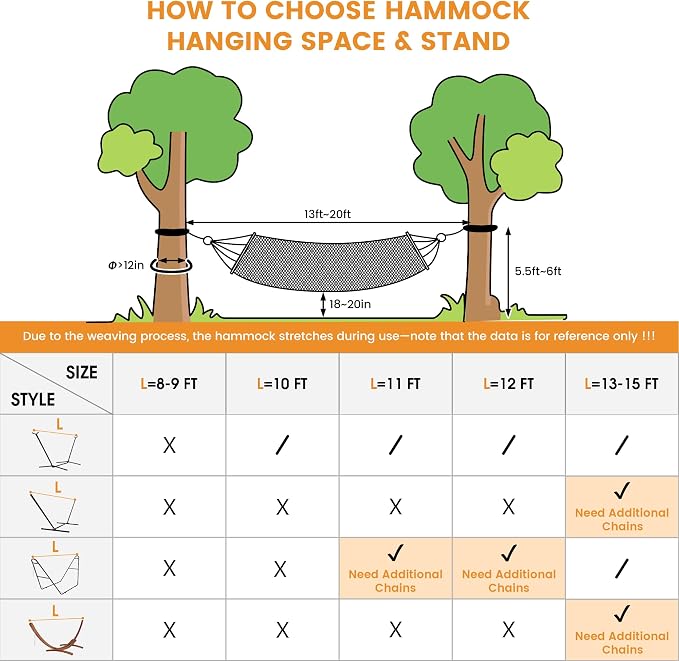 Lazy Daze Hammocks Cotton Fabric Double Hammock with 55" Spreader Bar, Portable Camping Hammock with Carrying Bag & Tree Straps for Patio, Backyard, Balcony, 450lbs Capacity, Brown & Khaki