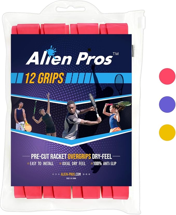 ALIEN PROS Tennis Racket Grip Tape - Precut and Dry Feel Tennis Grip - Tennis Overgrip Grip Tape Tennis Racket - Wrap Your Racquet for High Performance