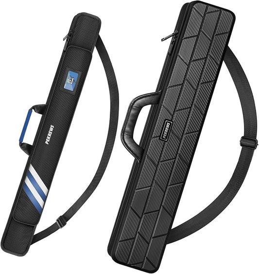 PEKREWS 1x1 Soft Cue Bag Blue & 4x4 Hard Pool Cue Case Carbon Black Set