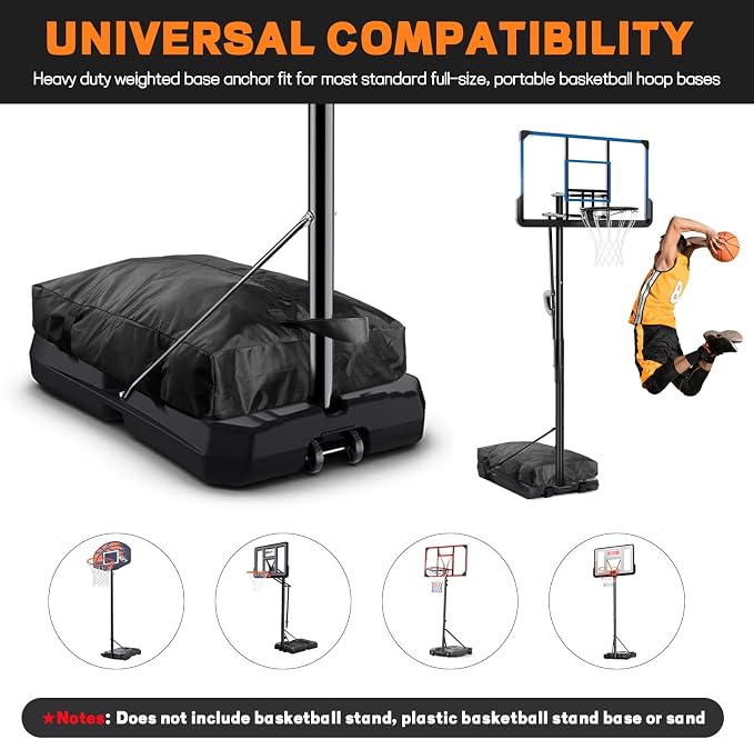Heavy Duty Weighted Base Anchor for Portable Basketball Hoops Can Hold in Excess of 360 lbs, Weather Resistant Universal Basketball Hoop Weight for Base, to Secure Basketball Hoop, Black