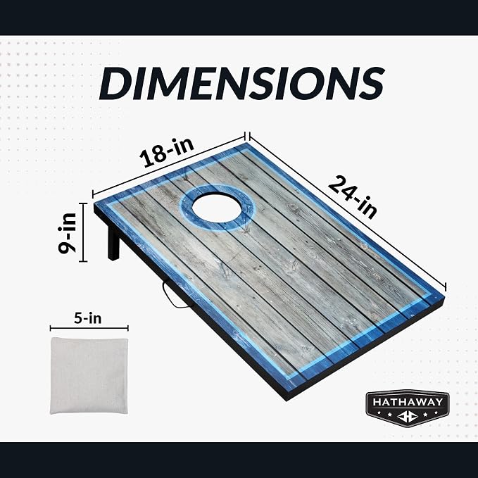 Hathaway Atlantic LED Cornhole Board Set – Includes 8 Rip-Resistant Bean Toss Bags & 2 Target Boards with Built-in Cornhole Lights & Nylon Carrying Bag for Portability – Blue/White