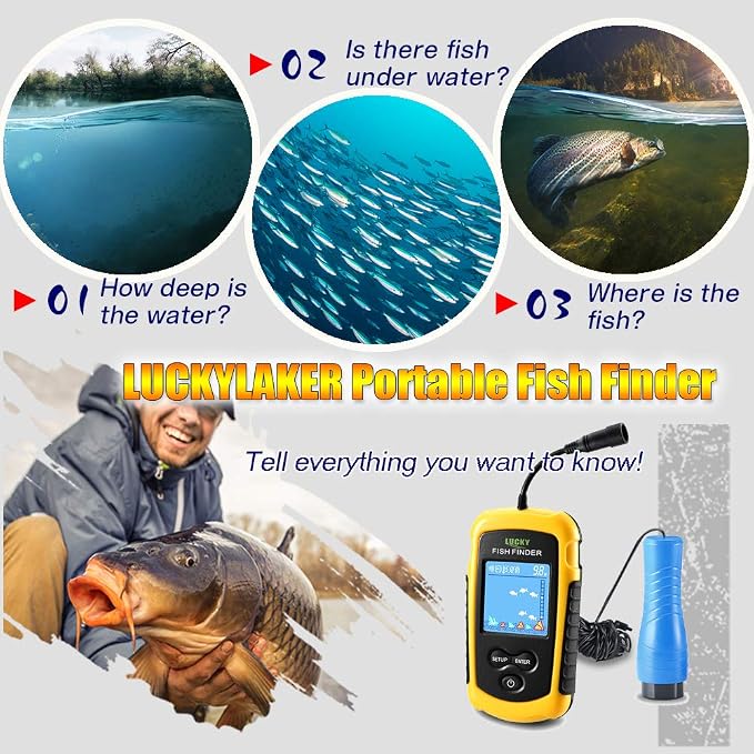 LUCKYLAKER Ice Portable Fishing Fish Finder Wired Handheld Fishing Finders Kayak Sonar Sensor Fish Finder Transducer Depth Finder LCD Monitor for Boat Canoe