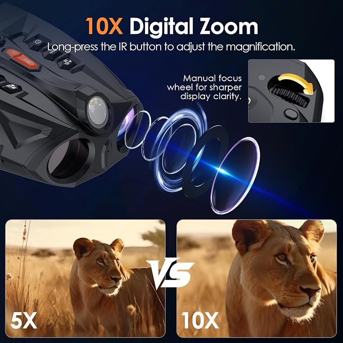 Night Vision Goggles, 4K Night Vision Binoculars for Adults with 10X Digital Zoom, 7-Level IR, 5000mAh Rechargeable Battery, 4'' HD Screen, Flashlight & 32GB TF Card for Hunting, Camping, Security