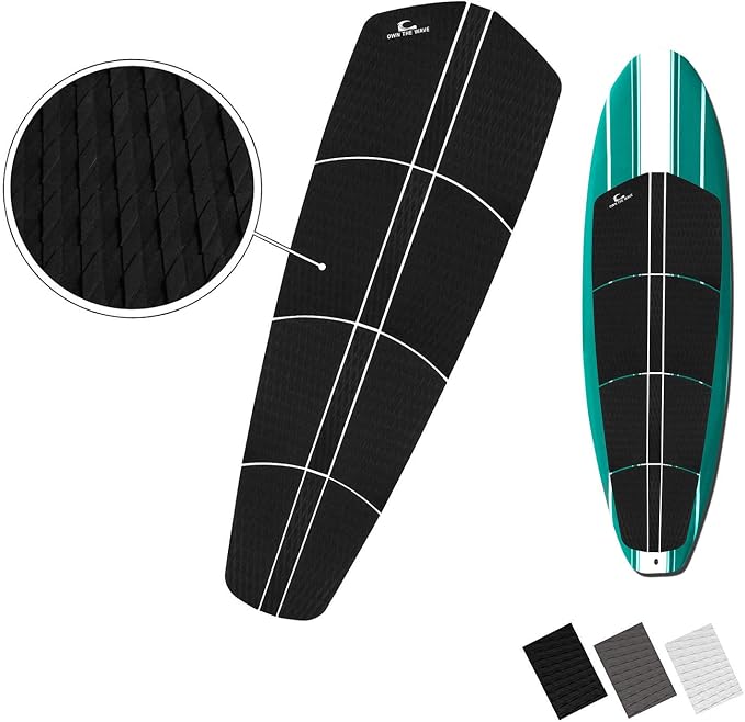 12 Piece Premium EVA Foam Surfboard Traction Pad Non-Slip Trimmable Deck Sheet 3M Adhesive for Longboard SUP Paddleboard Surfboard White, Black, Grey