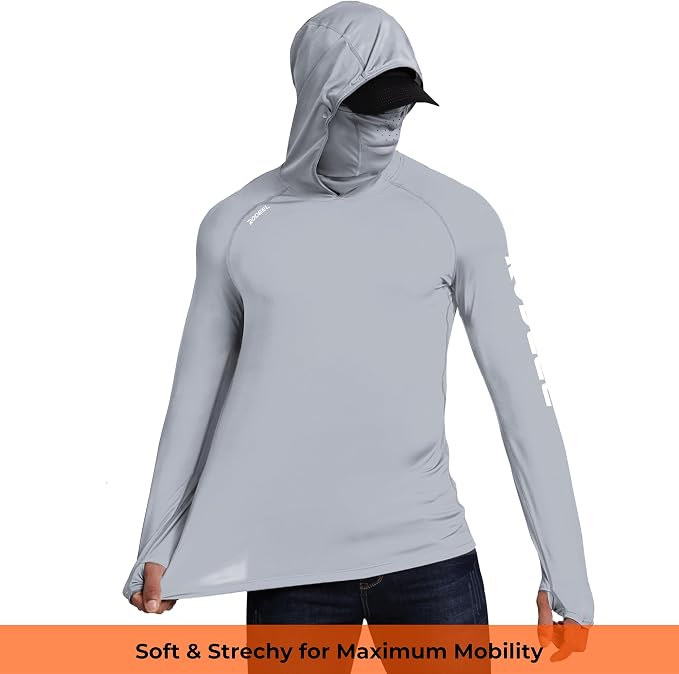 Rodeel Men's UPF 50+ Performance Fishing Hoodie, Long Sleeve Sun Protection Athletic Quick-Dry Breathable T-Shirt