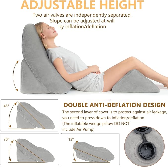 EKEPE Inflatable Wedge Pillow Set for Sleeping, Bed Wedge Pillow Set for Travel, Post Surgery Wedge Pillow for After Surgery, Knee & Back Pain, Acid Reflux, GERD, Anti Snoring and Heartburn