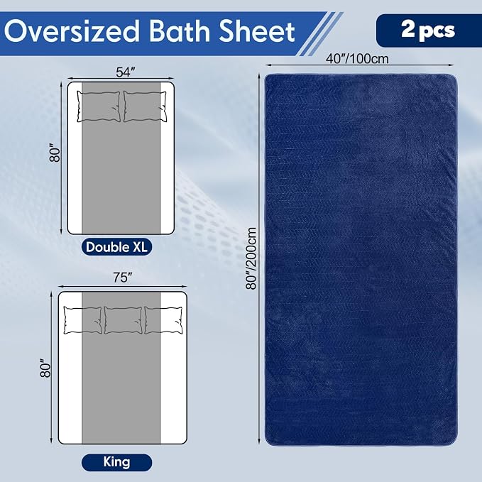 SmoothNovelty 2 Pack Bath Sheets 40 x 80 Inch Oversized Jumbo Extra Large Towels Quick Dry Coral Fleece Absorbent Soft Lightweight XL Shower Towels for Home Gym Travel Beach Spa Pool Hotel (Navy)