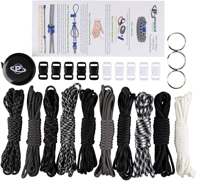PARACORD PLANET Paracord Planet,550 Type Parachute Cord Bracelet | Black & White DIY Combo Craft Kit