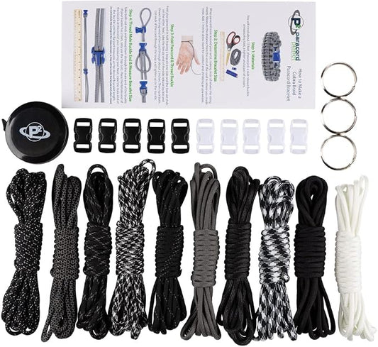 PARACORD PLANET Paracord Planet,550 Type Parachute Cord Bracelet | Black & White DIY Combo Craft Kit