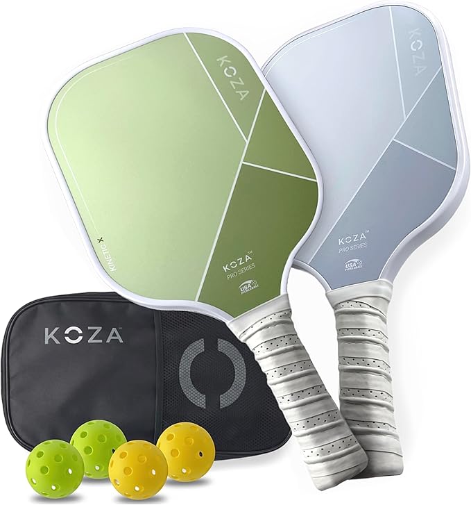 KOZA Pickleball Paddle Set with 2 Paddles, 4 Balls, Carry Bag, 14mm Frame