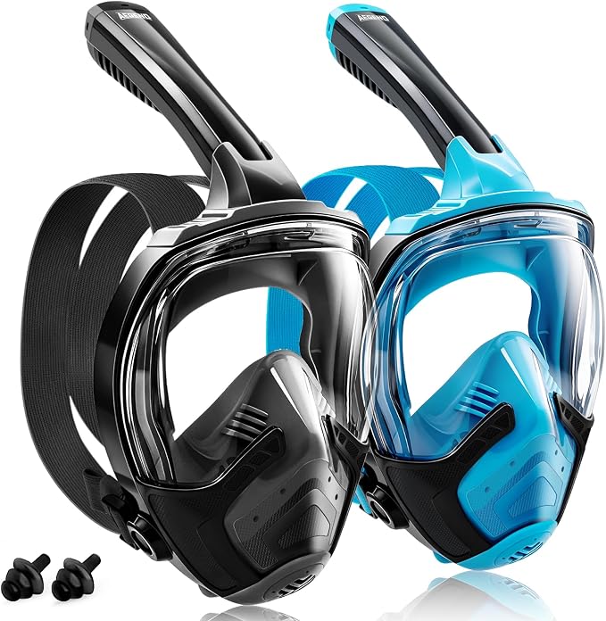 Aegend Full Face Snorkel Mask for Adults Youth, Snorkeling Gear with Emergency Removal Handle, Latest Dry Top System 180° HD View Safe Breathing, Anti-Fog Anti-Leak