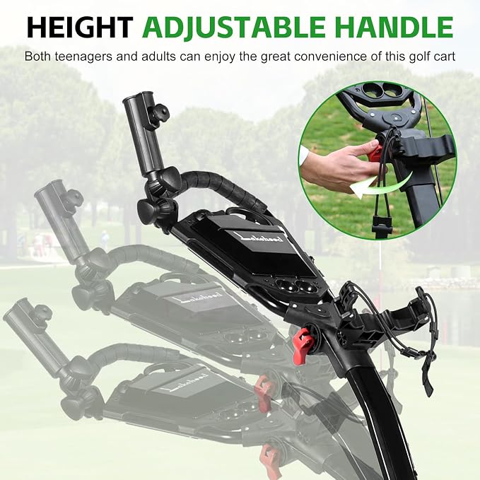 Lakehood Golf Push Cart, 3 Wheel Golf Push Cart Foldable and Golf Bag Cart, Push Cart Golf Easy to Open/Fold, Golf Caddy Push Cart with for Different Terrain with Umbrella Stand Cup Holder Scoreboard