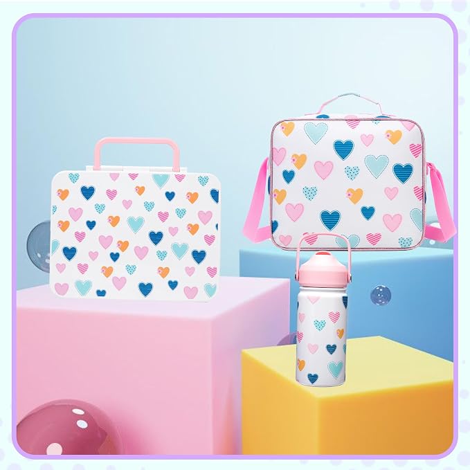 Kids Bento Lunch Box with 6 Compartments Girls Lunch Box with Lunch Bag,Stainless Steel Water Bottle,Ice Pack & Utensils Set,Birthday Gifts for Ages 3-12 Back to School Toddler Girls