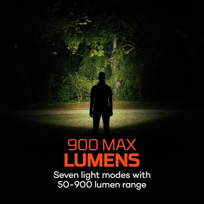 NEBO MYCRO 900+ Headlamp | 900 Lumen, 7 Light Modes, White & Red Light with Spot & Flood, USB-C Rechargeable, Water Resistant, Adjustable Strap, Cap Light Convertible, Ideal for Camping & Hiking