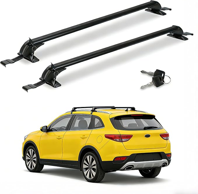 Adjustable Car Roof Rack Cross Bars with Anti-Theft Lock, Heavy-Duty Aluminum Roof Rail for Bike, Kayak, Cargo, Luggage – Fits Vehicles with Rain Gutter Spacing 42.91in-44.88in (2PCS)