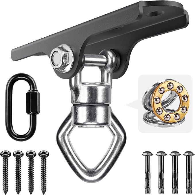 360° Swivel Swing Hanger with Ball Bearing Swing Ceiling Mount Hanging Chairs Hanger 900 LBS Capacity Aerial Silks Mount Hardware for Hammock Chair, Porch Swings, Tire Swings, gym rings, Heavy Bag