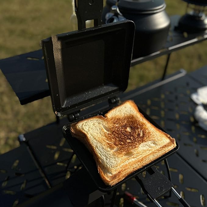 Fdit Camping Foldable Portable Sandwich Japanese Toast Double Sided Frying Pan Bread Clip Non stick Coated Baking Sheet for Outdoor