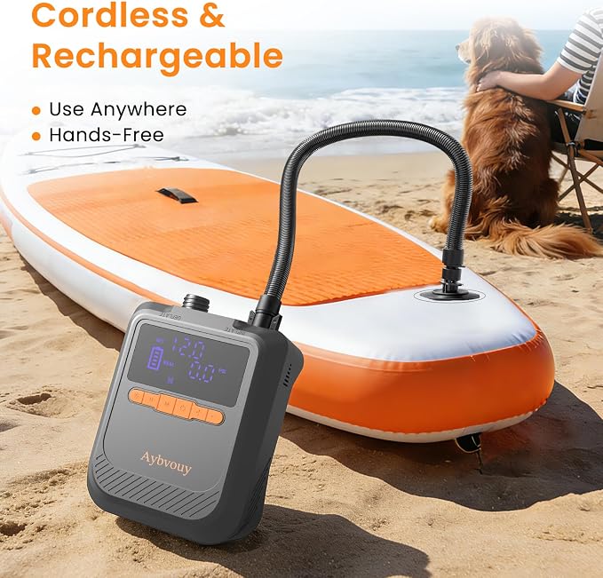 Electric Paddle Board Pump, 20PSI Rechargeable Portable SUP Air Pump with LED Light & Auto Shut Off, Inflator Deflator Pump for Kayak, Boat, Tent and All Inflatables