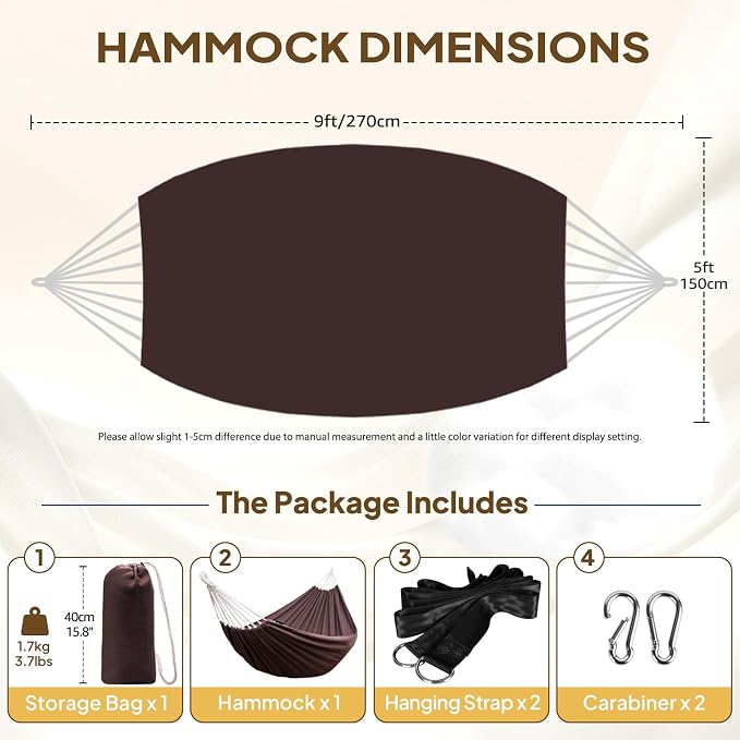ANYOO Cotton Hammock Portable Camping Hammocks for Hanging Sturdy Garden Comfortable Fabric Hammock with Tree Straps Up to 660lbs with Travel Bag for Camping Outdoor/Indoor Patio Backyard