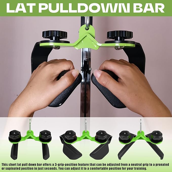 Adjustable Lat Pull down Bar, Cable Machine Attachments for Gym, Home Gym Fitness T-bar Row Pulldown Attachments, Lat Pull Down Machine Wide Grip Neutral Grip Handle