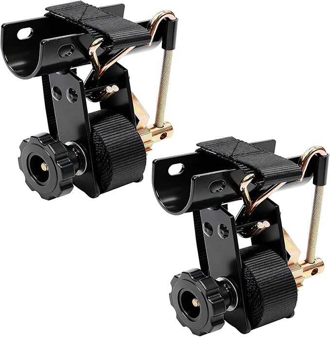 Black Rack Straps with J-Hook (2PK),1.5" x7.5' Ladder Rack Ratchet Straps, 2" Round Tube Mount, Perfect Ladder Rack Tie-Downs for Trailer Cargo Control