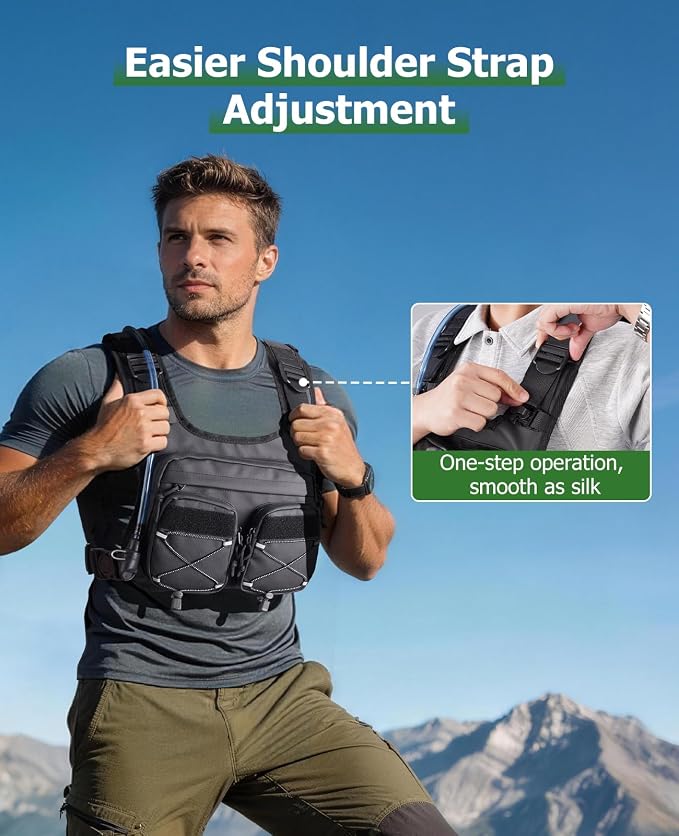 NOOLA Running Vest with 2L Water Bladder, Reflective Hydration Backpack for Men Women, Lightweight Chest Pack with Phone Pocket Adjustable Running Backpack for Marathon Fishing Cycling Hiking