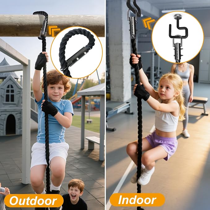 Climbing Rope Gym Workout - 1.5 Inch Dia 10FT 15FT 20FT 25FT 30FT 35FT 40FT 50FT Heavy Duty Work Out Rope Exercise Climbing Ropes for Adults Kids Fitness & Strength Training Outdoor & Indoor - Black