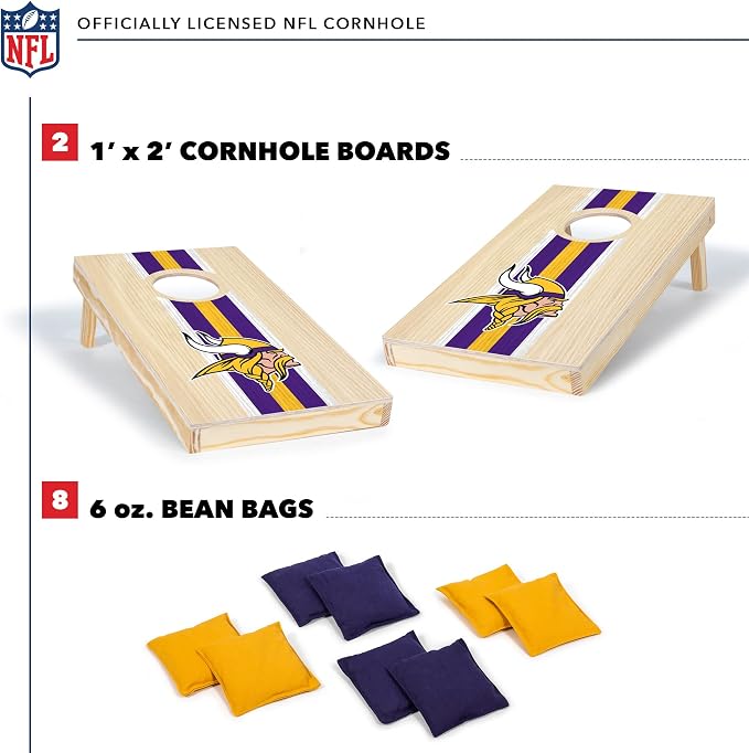 NFL Football Portable Size 1' x 2' Solid Wood Cornhole Set with Direct Print HD Team Graphics – Travel Size