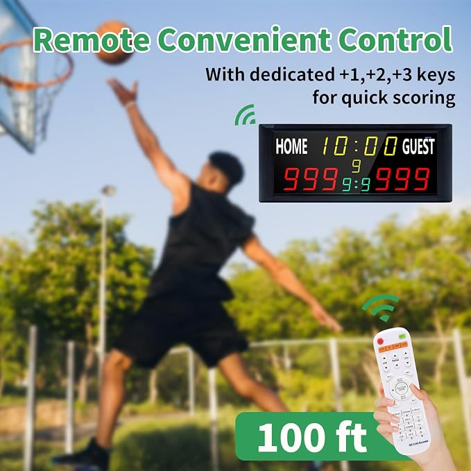 YZ 16” Large Electronic Scoreboard with Remote, Bright LED Scoreboard for Outdoor Games, Digital Scoreboard with Timer Clock, Portable Score Keeper for Football/Basketball/Cornhole/Volleyball