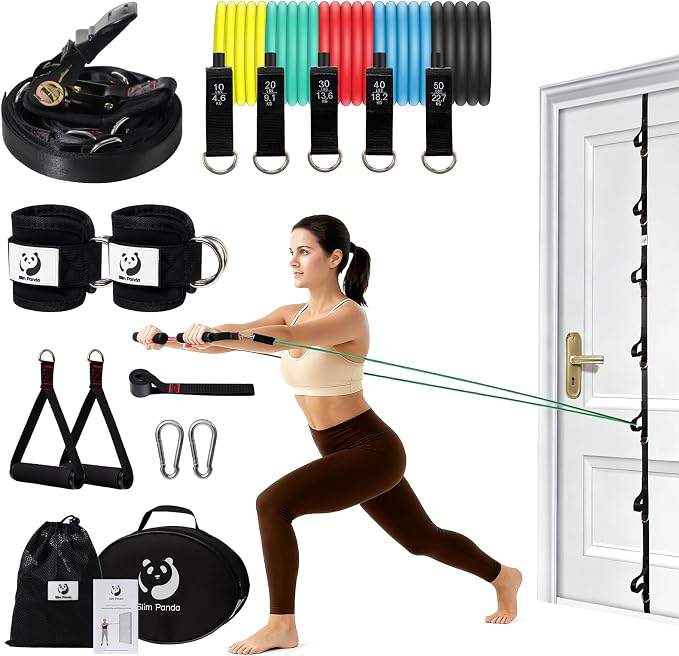 Slim Panda Door Anchor Strap for Resistance Bands, Door Exercise Equipment with Ratchet Adjust Tighten, Multi Point Anchor Gym Attachment, Portable Door Resistance Bands for Home Gym Workouts