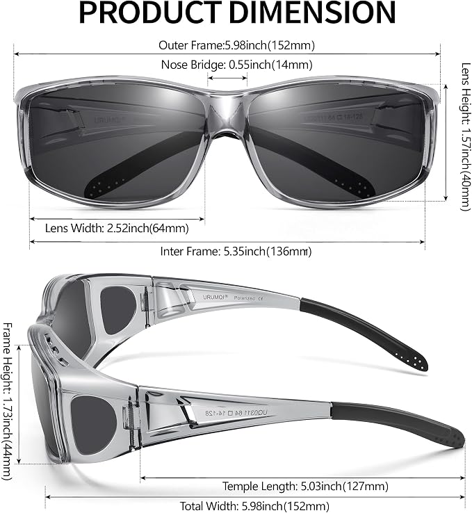 URUMQI Polarized Sunglasses Fit Over Glasses for Men Women, Wraparound Sun Glasses UV400 Protection for Driving Fishing