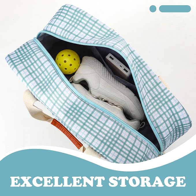Plaid Paddle Sports Tote Bag with Cover Set, Large Capacity 3-in-1 Bag for Women Men Paddle Compartment and Removable Shoulder Strap Fits Sports Balls and Court Gear