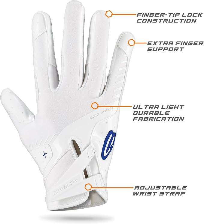 Grip Boost Football Gloves - Peace Stealth 6.0 Boost Plus Sticky Technology - Adult and Youth Football Gloves for Wide Receiver - Men's and Boys Sizes