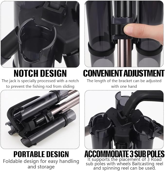 Gisafai Fishing Rod Carrier Surf Fishing Holder Foldable Pole Holder Stand 3 Rod Portable Vertical Beach Pole Storage Freestanding Rack for Fisherman Garage Home Outdoor