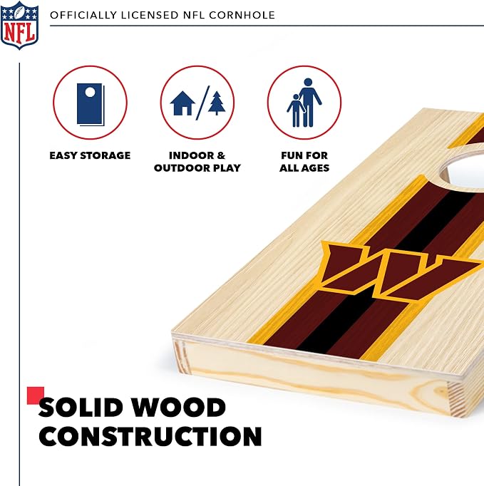 NFL Football Portable Size 1' x 2' Solid Wood Cornhole Set with Direct Print HD Team Graphics – Travel Size